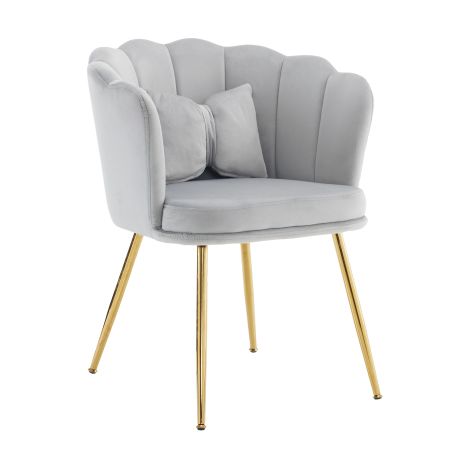 Fauteuil en velours avec dossier pétale, pieds métal doré et coussin papillon, chaise rembourrée pour salon et chambre (1/5)