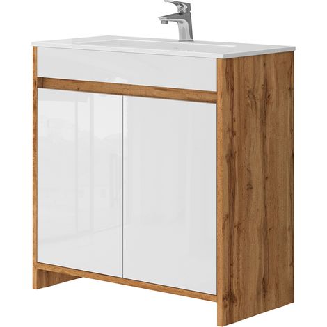 Waschbeckenunterschrank Lemgo, Goldkraft Eiche, 2 Teile, Vicco