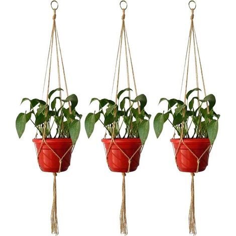 4-teiliges Makramee-Pflanzenampel-Set, Pflanzenampel aus Baumwollseil, handgewebter Blumentopfhalter für Zuhause, Büro, Balkon, Garten, Innen- und Außendekoration, 105 cm/41 Zoll – Fei Yu (1/5)