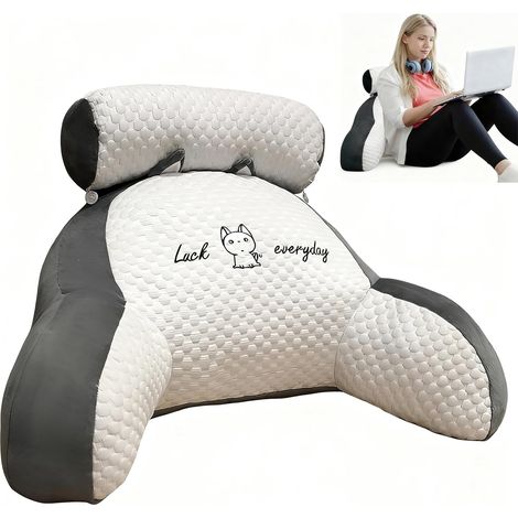 Coussin Lecture Accoudoirs Velours Gris 70x50cm, Lit Canapé Bureau  appui-tête amovible housse lavable respirant ergonomique soutien dos soutien nuque pour adultes Lit durable ajustable ferme (1/5)