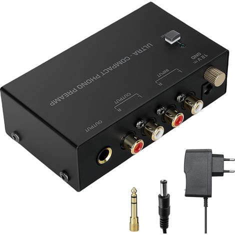 Préampli Phono Préamplificateur Phono: Mini Préamplificateur Phono M/M avec Adaptateur DC 12V, Préamplificateur Phonographe Audio Stéréo, Entrée Et Sortie RCA, Amplificateur Stéréo avec Nivea (1/5)