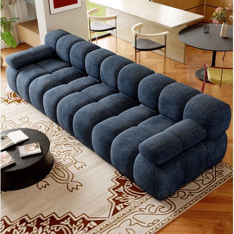 Canapé droit bleu en tissu chenille, mousse haute élasticité, 300 cm - CHICFURN (1/5)