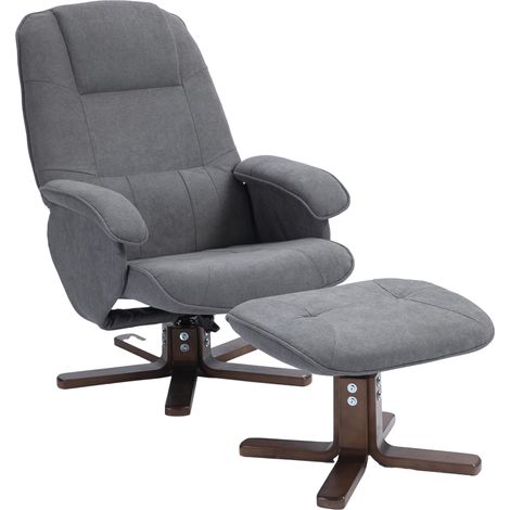 Linen Swivel Recliner Chair  Footstool, Upholstered Reclining Armchair  Wooden Base for Living Room, Grey (1/5)