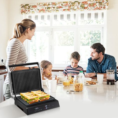 Grill Multifonction Electrique 1800-2000W Tactile Intelligent Ouverture à 180° Minuterie 4H 5 Modes Automatiques Double Plaques (1/2)