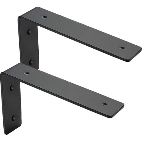 Lot de 2 équerres de fixation murale – Supports en L pour étagères lourdes – Acier massif 5 mm – Finition noire anti-rouille (1/4)