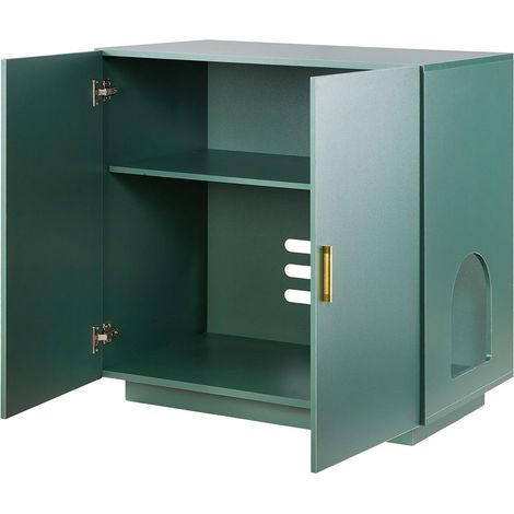 Meuble cache-litière pour chat, 80 cm, en bois, double porte ventilée, armoire cachée, table d appoint, usage polyvalent (1/5)