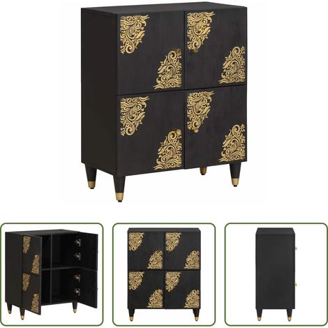 Rangement salon -  Buffet avec étagère Noir 60 x 33 x 75 cm Bois de mangue massif (1/5)