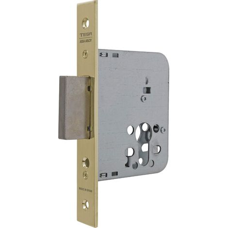 Serrure à Encastrer pour Porte en Bois, Finition Laiton, Entraxe 40 mm, Têtière Carrée, Sans Cylindre, Pêne Réversible, Modèle 4031 (1/3)