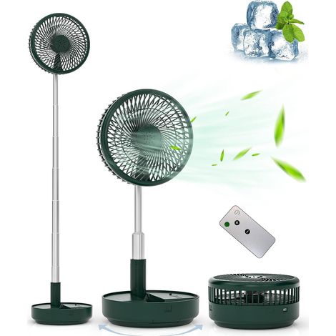 Ventilateur de sol oscillant portable, alimenté par batterie rechargeable USB, avec télécommande, vert, 19,6 cm (1/5)