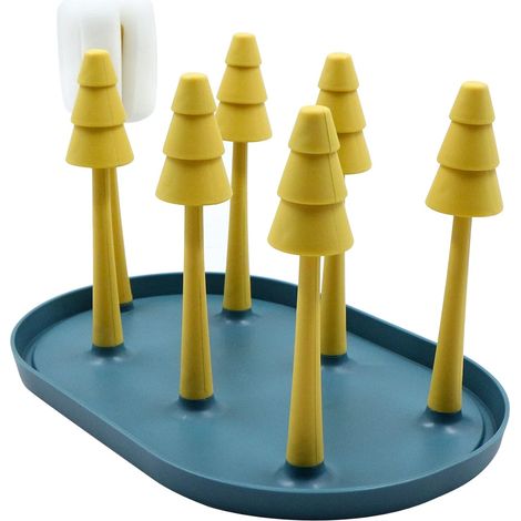 Égouttoir à bouteilles avec tiges et présentoir à tasses, support de séchage pour verrerie et vaisselle (1/5)