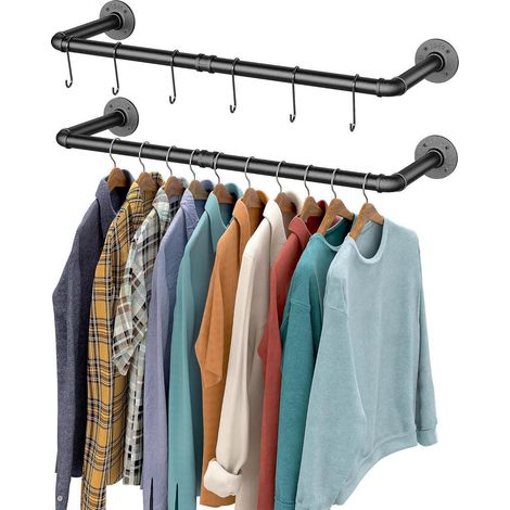 OROPY Industrieller Stil Wandmontage Kleiderständer 2er Set Schwarz (1/5)
