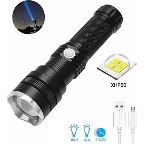 Linterna LED recargable, súper brillante XHP50 1800 lúmenes, linterna táctica con zoom y 3 modos, impermeable, ideal para camping y senderismo (1/5)