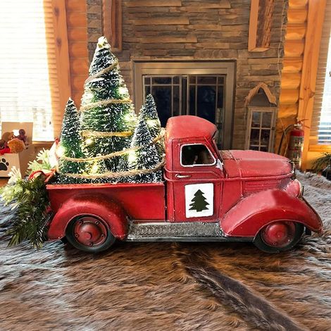 Centre de table de Noël Camion de ferme rouge Décoration Camion de Noël rouge F (1/5)