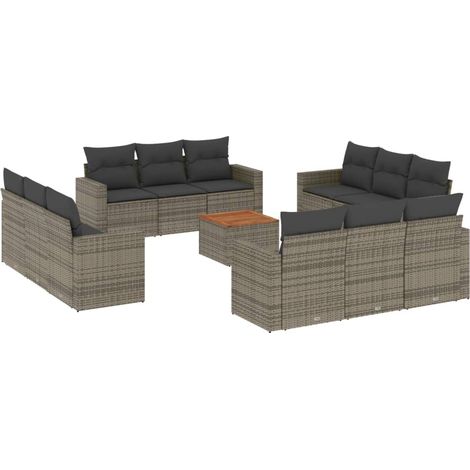 vidaXL Set Divani da Giardino 13 pz con Cuscini Grigio in Polyrattan (1/5)