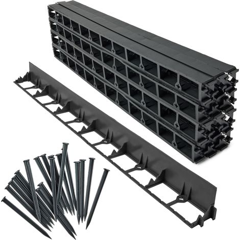Garronda Bordure de Jardin 24 m, Bordurette Flexible Plastique Noir 7,8 cm avec 100 Piquets, Délimitation Pelouse Massifs Potager, GD-0157