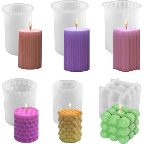 6 piezas，moldes de silicona para velas，moldes de silicona，blanco，Cilíndrico y cúbico，Herramientas para manualidades (1/2)