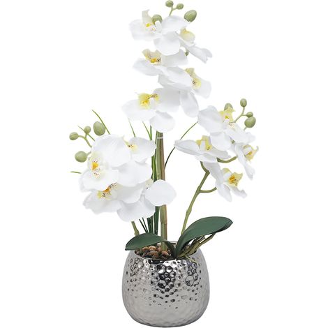 Fleurs d'orchidées artificielle en pot – Fausse phalaenopsis réaliste 36 x 39 cm – sans arrosage ni entretien – Idéal centre de table et décoration de salle, salon, entrée, bureau (1/5)