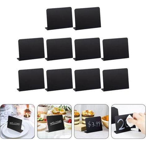 10 mini tableaux noirs en PVC, tableaux noirs de bureau, mini tableaux noirs en plastique, petits tableaux noirs pour mariages, tables, étiquettes alimentaires (10 x 7,5 cm) (1/5)