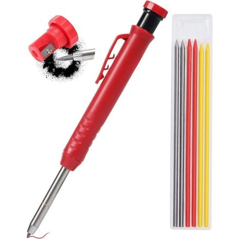 Crayon de Menuisier Solide avec Taille Crayon, Crayon Chantier Outils de Travail du Bois 6 Pièces Mines de Crayon, Outil de Marquage Construction Dessin Faire Scribering (1/4)