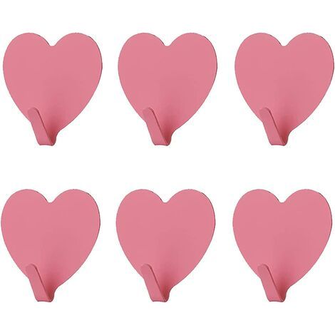 Lot de 6 crochets muraux décoratifs en forme de cœur, (rose) crochet mural adhésif solide en acier inoxydable pour la maison, la cuisine, la salle de bain, le bureau (1/5)