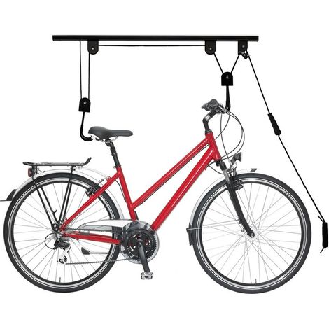 1 Support vélo plafond, système câble 14m, charge 20kg, garage cave, crochets caoutchouc noir (1/5)
