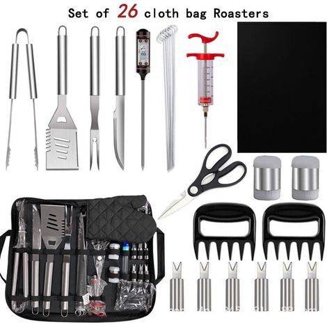 26Pcs Kit Outils Barbecue Acier Inoxydable avec Sac Rangement, Set Barbecue Portable Extérieur Cadeau de Barbecue Idéal pour Les Hommes (1/4)