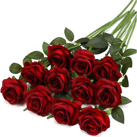 Rosas artificiales negras - Paquete de 10 rosas artificiales con tallo, ideales para la decoración del hogar, bodas, hoteles y oficinas.