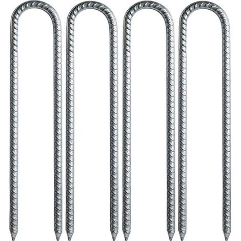 SABIR 30 cm - Piquets d'armature en acier galvanisé - Piquets d'ancrage en U - Piquets d'ancrage pour tentes, tonnelles, châteaux, tentes, trampolines, trampolines, filets de football, etc 4 pièces (1/5)