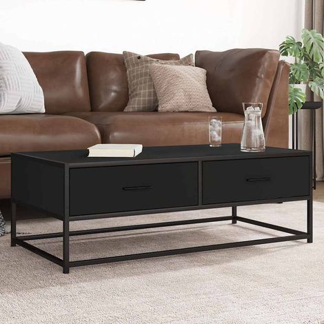 Table basse salon 100 x 50 x 35 cm en bois d'ingénierie et métal noir - PANGIVO (1/5)