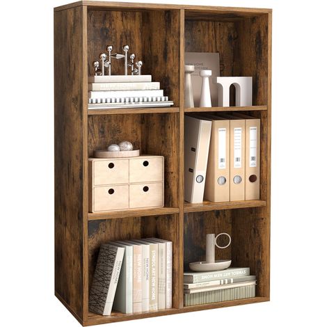 Bibliothèque, Étagère, Meuble de Rangement avec 6 Compartiments, Étagère sur Pied, Bibliothèque Cubique, pour Salon, Bureau, Salle à Manger, Marron Rustique LBC203BX (1/5)