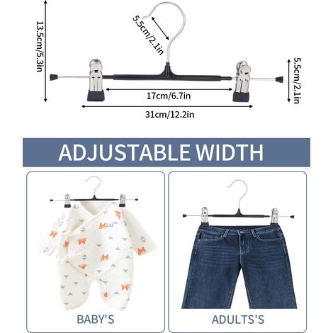 Set di 10 grucce metalliche per pantaloni, 30 cm, con clip antiscivolo, gancio girevole a 360°, ideali per pantaloni, gonne e vestiti - Salvaspazio (1/2)