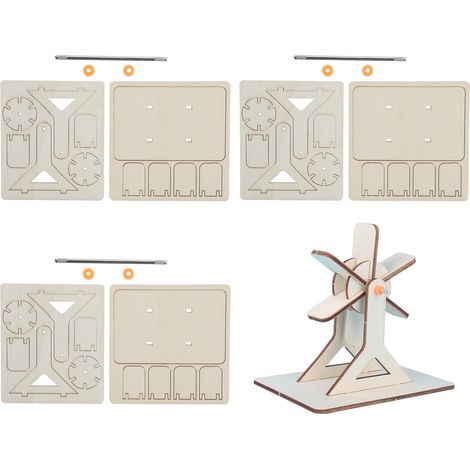 Lot de 4 jouets roue à eau en bois DIY pour enfants, puzzle modèle d'assemblage technologique (1/5)