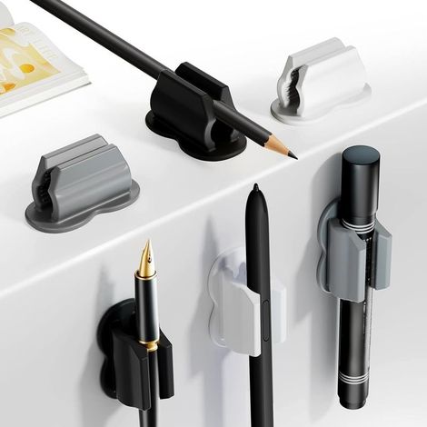 6 Pièces Clip de Porte Stylo,Pot a Crayon Adhésif pour Bureau et Mur,Porte-Crayons en Silicone Doux pour les Accessoires D'étudiant et de Bureau en Classe (Noir,Gris,Blanc) (1/4)