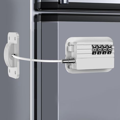 Cadenas Frigo Porte Avec Code pour Bébés, Enfants et Adultes, Verrou Frigo Sans Percage, Serrure Sécurité pour Bloque Frigo, Armoires et Tiroirs, Four, Fenêtres (Blanc-1 Pièce) (1/5)