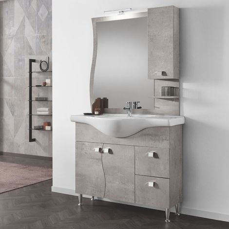 Mobile bagno 85 cm - Cemento Chiaro - 2 ante e cassetti - Onda (1/4)