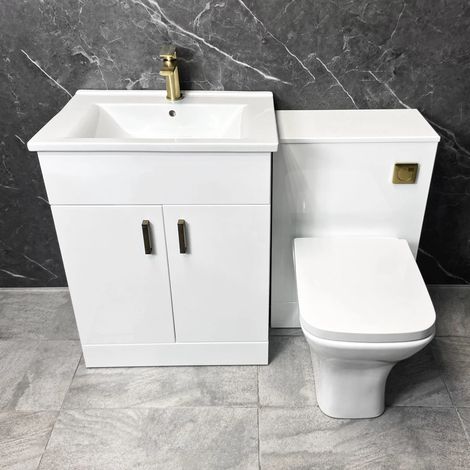 Bathroom Vanity Suite White 1050mm 1150mm Brushed Brass Handles with Toilet Tess, Without Tap-1150mm (1/5)