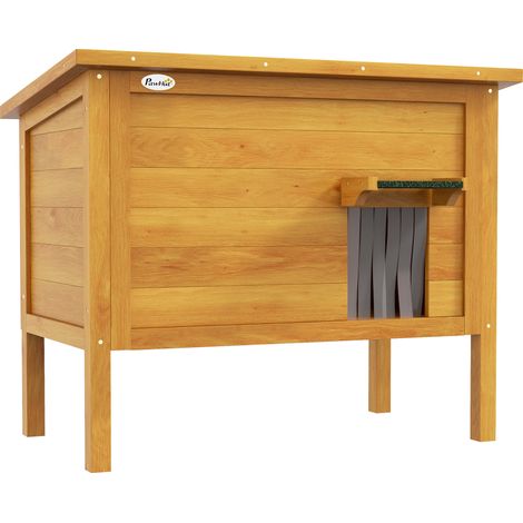 Niche extérieure en bois surélevée pour chat avec toit amovible et isolation, 85x50x68,5 cm, couleur naturel et vert (1/5)