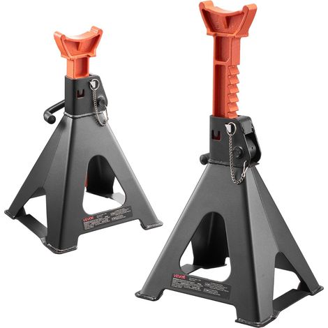 Chandelles de levage 6 tonnes hauteur réglable 370-580 mm robustes en acier pour camping-car camion voiture SUV paire noire orange (1/5)