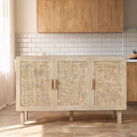 Buffet bois naturel en panneaux de particules 136 x 41 x 70 cm (1/5)