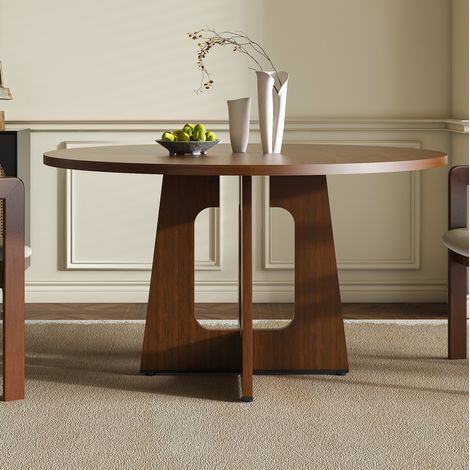 Table à manger ronde 120x76 cm pour 4 à 6 personnes, pieds réglables antidérapants, MDF décor - noyer