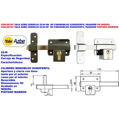 Yale Azbe 22-M HN 90 Riegel mit Monobloc und europäischem Stift