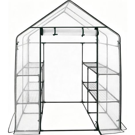Gartengewächshaus aus PE mit weiß lackiertem Stahlgestell 143 x 143 x 195 cm (1/5)
