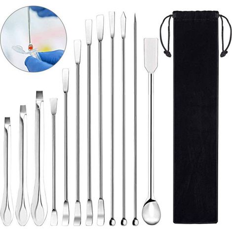 Lot de 12 spatules de laboratoire en acier inoxydable 304, cuillères multifonctionnelles pour échantillonnage, fournitures d'expérience. (1/5)
