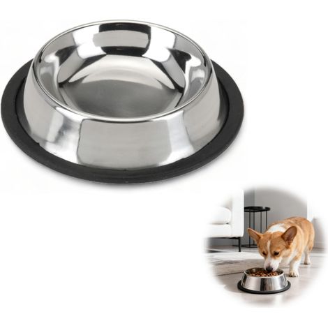 Gamelle en acier inoxydable avec bord en caoutchouc antidérapant, pour chiens et chats, facile d'entretien (diamètre 15 cm) (1/5)