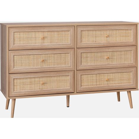 Cómoda de 6 cajones con efecto madera y caña (1/5)