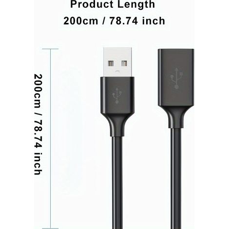 Câble rallonge USB 2.0 – Mâle vers femelle pour PC, TV, disques durs USB mobiles, transfert de données haute vitesse, 78,74 pouces (6,56 pieds) (1/5)