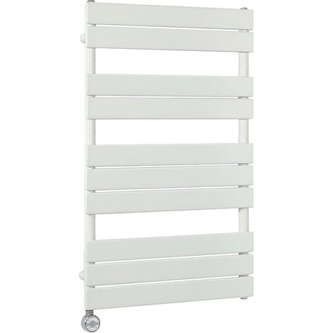 Milano Lustro Electric White Flat Panel Heated Towel Rail Radiator with Thermostatic Heating Element - 975mm x 600mm (1/4)