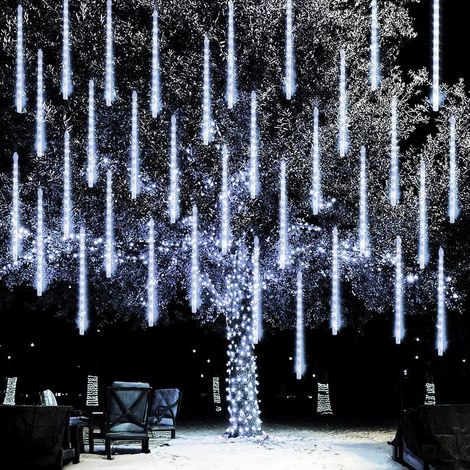 Guirlandes lumineuses de Noël extérieures, 240 LED, pluie de météores, décorations de Noël, guirlandes lumineuses de Noël, blanc (10 tubes - 30 cm) (1/5)