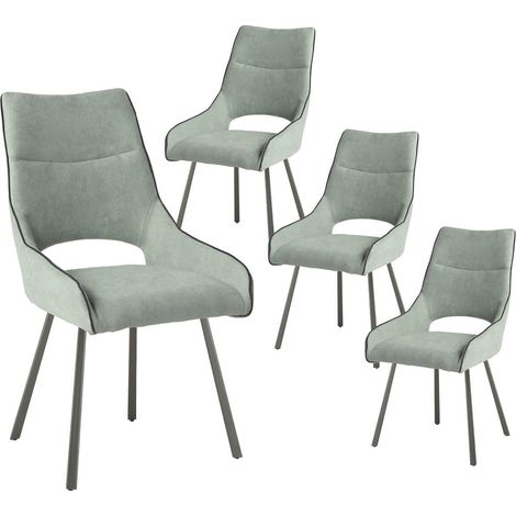 Lot de 4 chaises tissu coloris vert d'eau pieds métal laqué gris - SILOUAN (1/4)