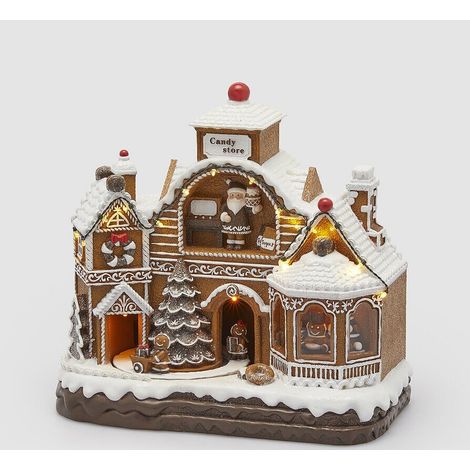 EDG Enzo De Gasperi Diorama Casetta Natale Marzapane con Babbo H 30 Cm L 31 Cm L 17 Cm Led Hazelnut